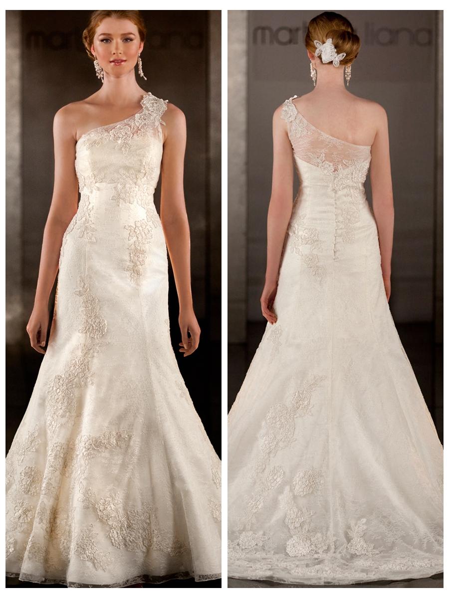 Hochzeit - A-line Lace Appliques One Shoulder Wedding Dress