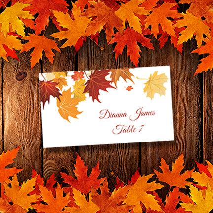 Wedding - Printable Place Cards Template "Falling Leaves" Avery 5302 Compatible Editable Microsoft Word Tent Card Wedding or Thanksgiving  DIY U Print