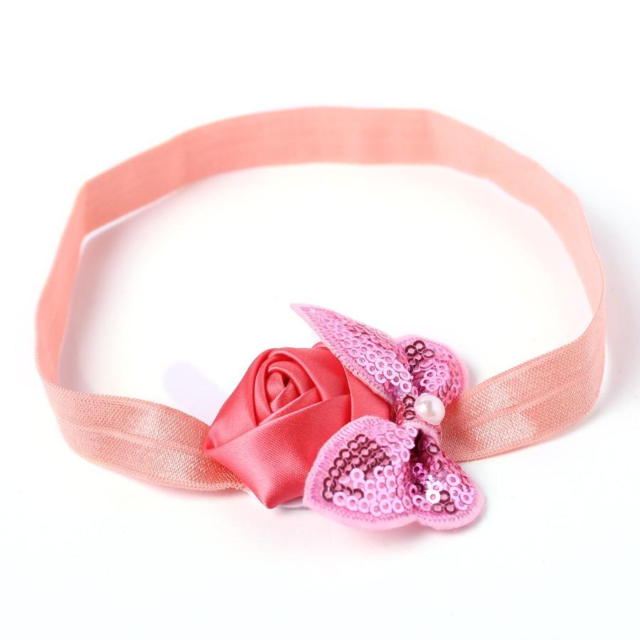 Wedding - Baby Peach Headband with Flower & Butterfly Embellished