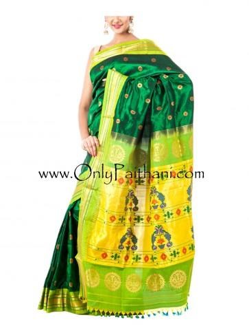 Mariage - Bottle Green Paithani with Parrot Green Border