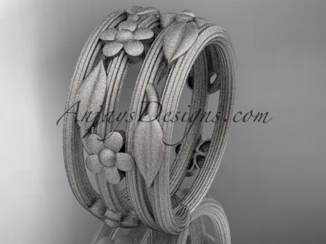 زفاف - 14kt white gold leaf and vine, floral wedding band, engagement ring ADLR242G