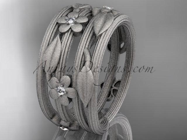 Mariage - Platinum diamond leaf and vine, floral wedding band ADLR242B