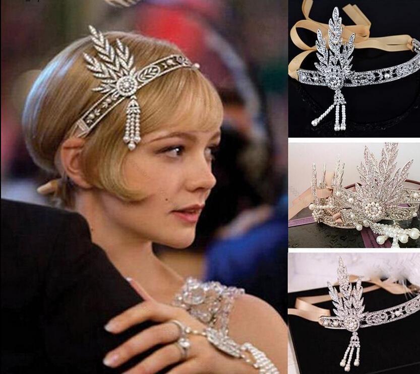 Свадьба - Flapper headband, UK SELLER silver 1920s headband Great Gatsby Headpiece, Art Deco Flapper Downton Abbey Headband,