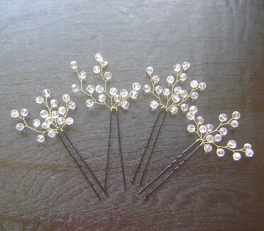 Wedding - Bridal Crystals Hair Pin, Wedding Hair Accessories, Bridal Headpiece, Bridal hair Pin with glass crystals, Bridal Headpieces, set of four