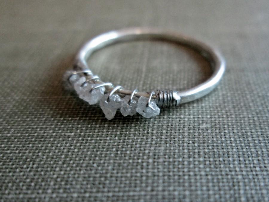 Wedding - Slim Raw Diamond Ring  //  Sterling Silver Rough Diamond Ring // Raw Diamond Stacking Ring // Rough Gemstone Ring // Thin Uncut Diamond Ring