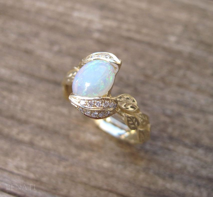 Hochzeit - Opal Leaves Ring, Opal Engagement Ring, Diamond Opal Leaf Ring, Natural Floral Leaves Opal Ring, Opal Leaf Ring, Opal Leaf Engagement Ring