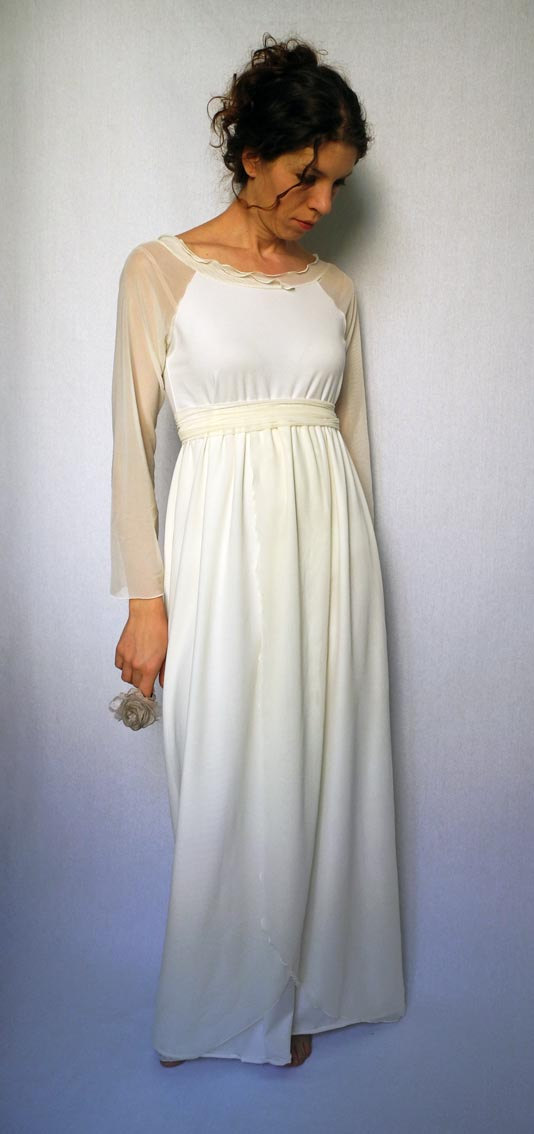 Hochzeit - jersey wedding dress, alternative formal dress, bridal tunic dress, ivory and white