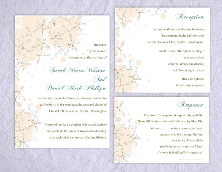 Mariage - Printable Wedding Invitation Suite Printable Invitation Set Peach Wedding Invitation Leaf Invitation Download Invitation Edited jpeg file