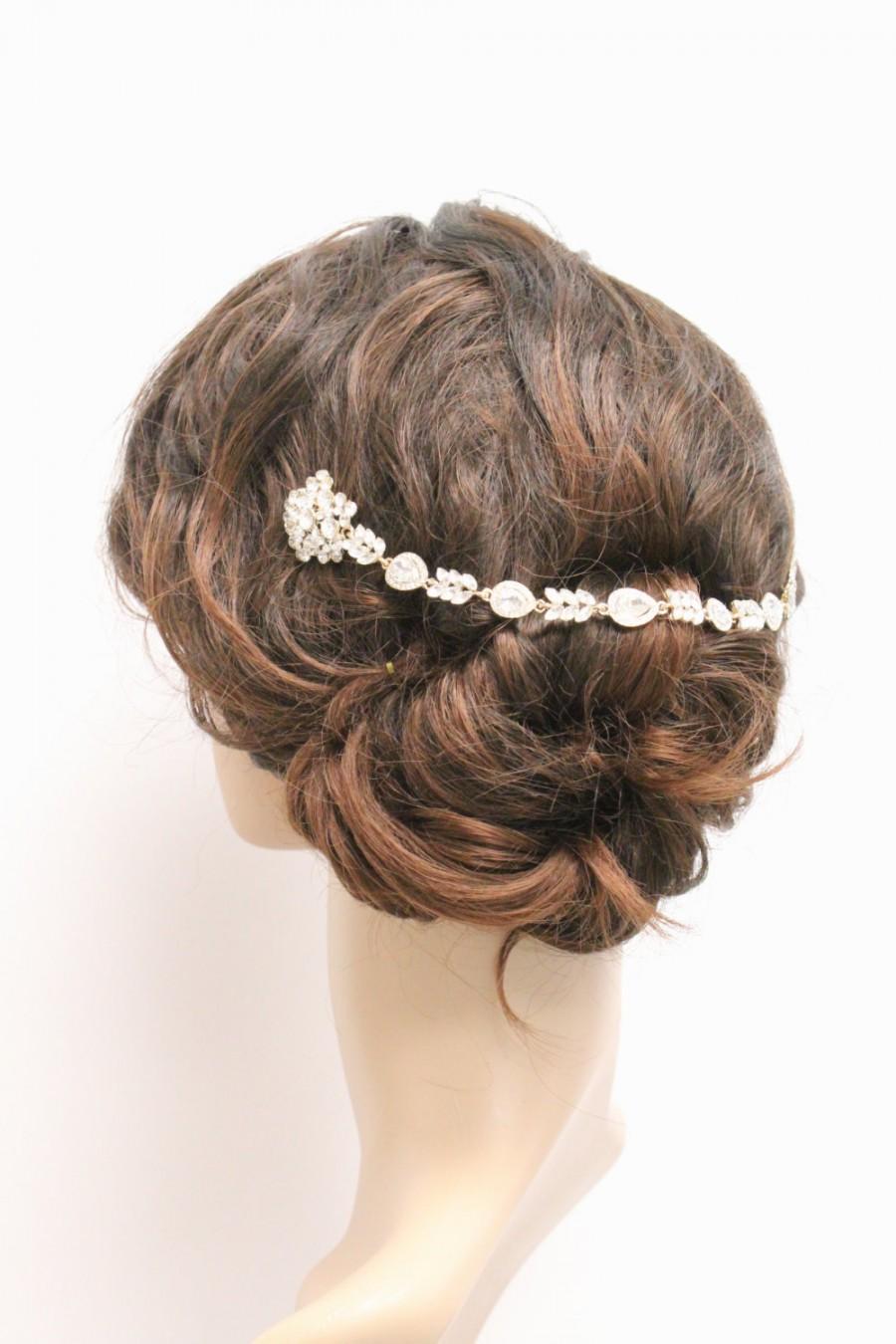 Mariage - GOLD Bridal Hair Chain Wedding hair Wrap Grecian Headpiece Wedding Halo Draped Hair Comb Gold Wedding Hair Comb Hair Wreath bridal hair comb