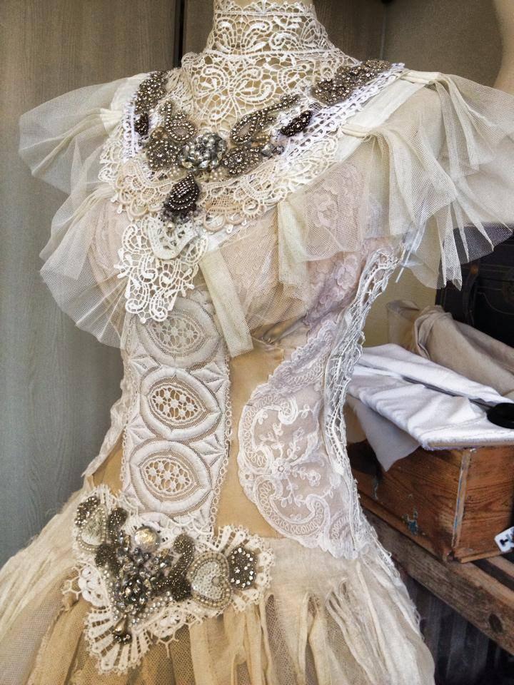 Mariage - Custom made Wedding dress,vintage inspired wedding,antique lace,handcrafted,paris wedding,couture dress Victorian bridal gown, corset laced,