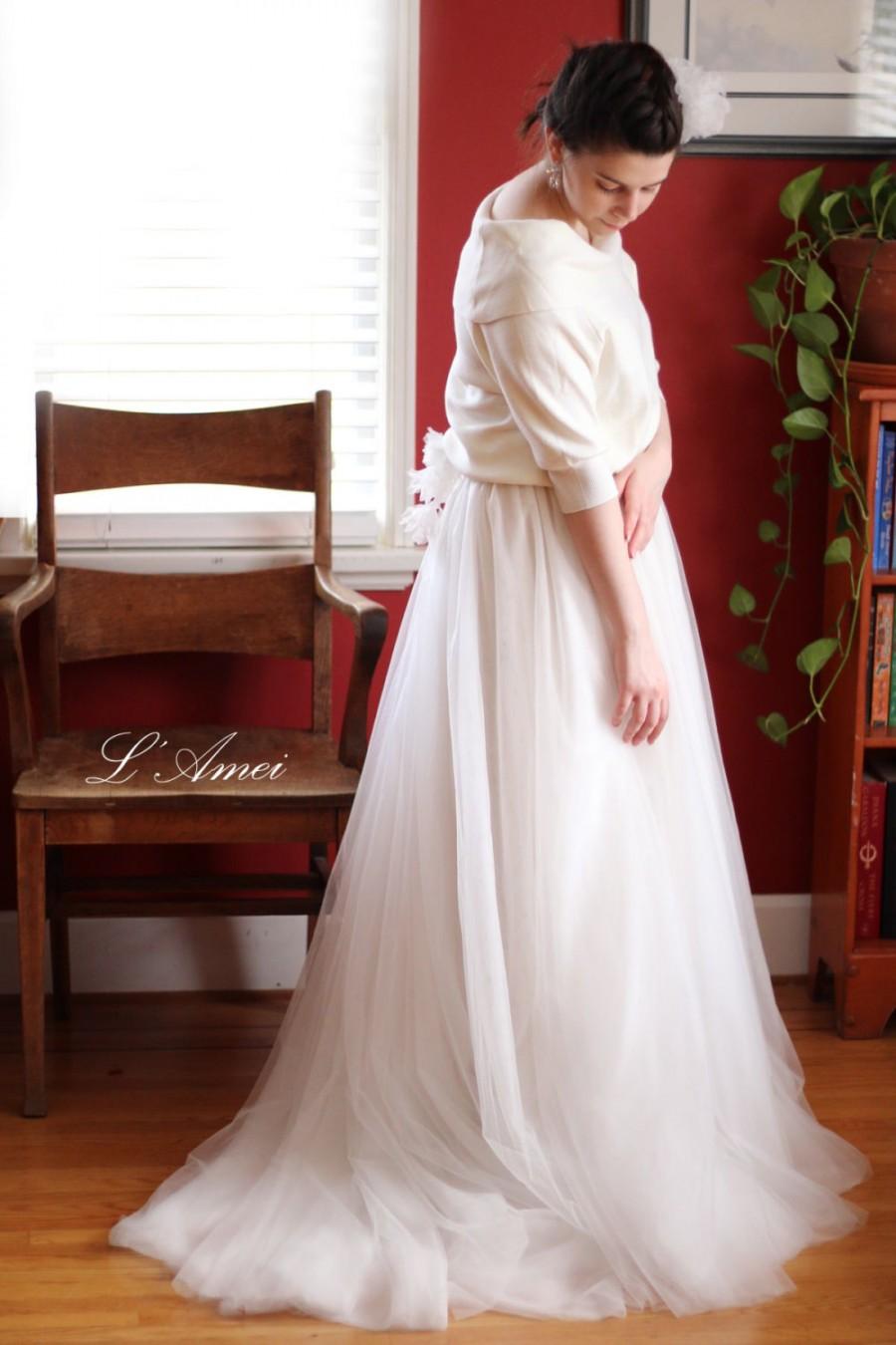Hochzeit - Skirt Only! Hand Made White Rustic Vintage Tulle Wedding Dream Floor Length Skirt