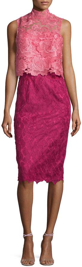 Hochzeit - ML Monique Lhuillier Sleeveless Colorblock Popover Lace Dress, Sorbet