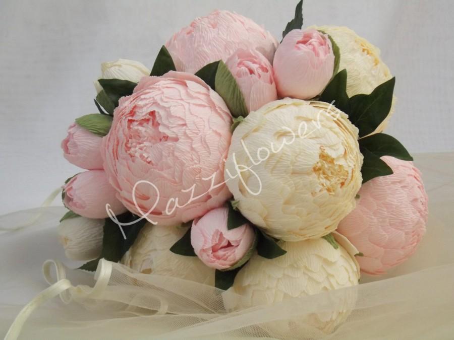 Mariage - Bridal bouquet,wedding bouquet,bouquet paper flower,paper bridal bouquet,flower paper peony,pale pink and white