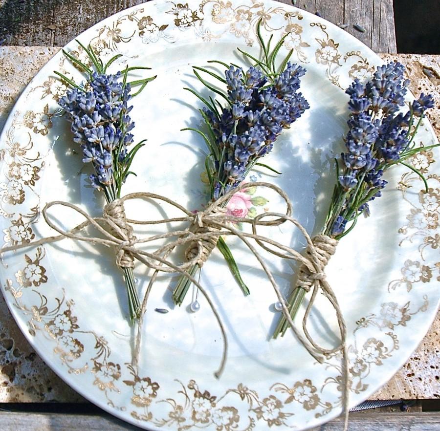 زفاف - 3 Lavender and Rosemary Boutonnieres