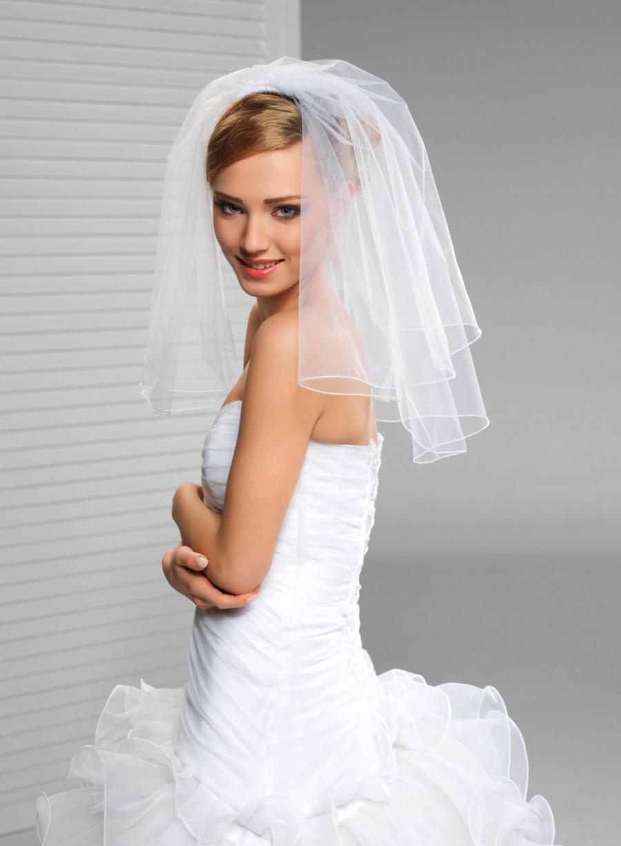 زفاف - 2 Tier Short Bridal Wedding Veil with cording edge