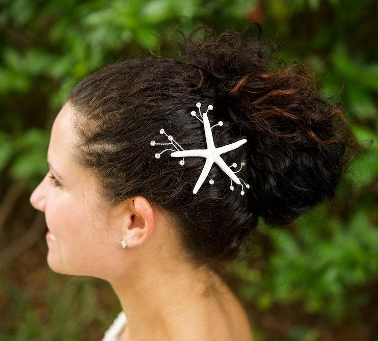 Свадьба - Starfish and Rhinestone Sprays Hair Clip Wedding Headpiece - Hair Clip