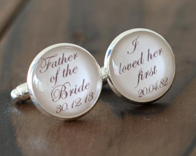 Mariage - A Pair of Custom Cuff Links, Personalized father of the bride wedding date cufflinks, Wedding cuff links-011