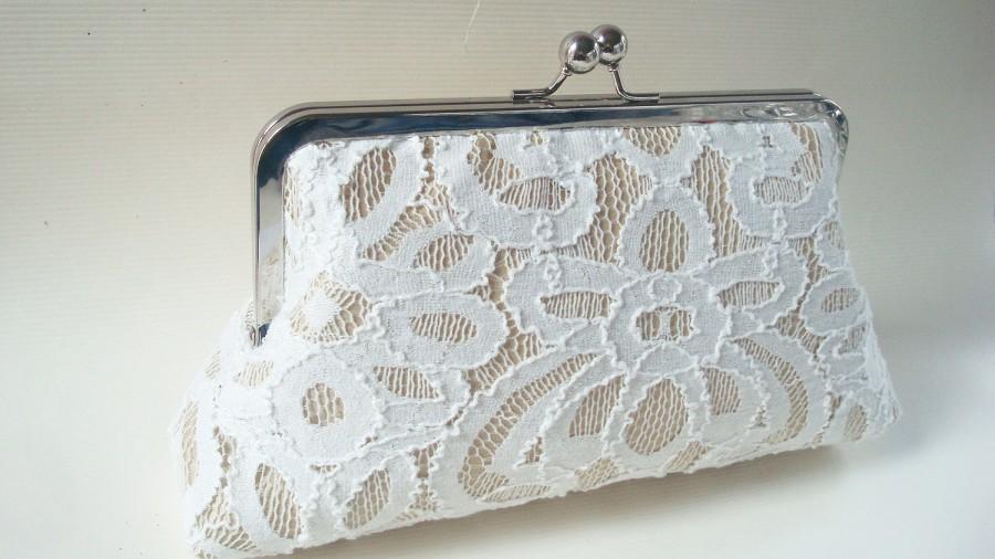 Wedding - Timeless Bride Ivory Lace and Champagne Dupioni Silk Large Size purse UK seller Made in England Ready to Ship