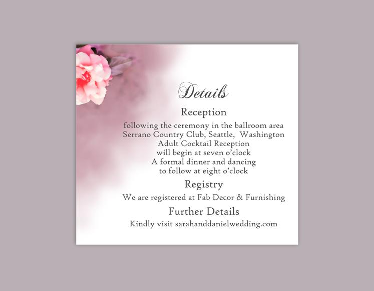 Hochzeit - DIY Wedding Details Card Template Editable Word File Instant Download Printable Details Card Floral Pink Details Card Rose Information Cards