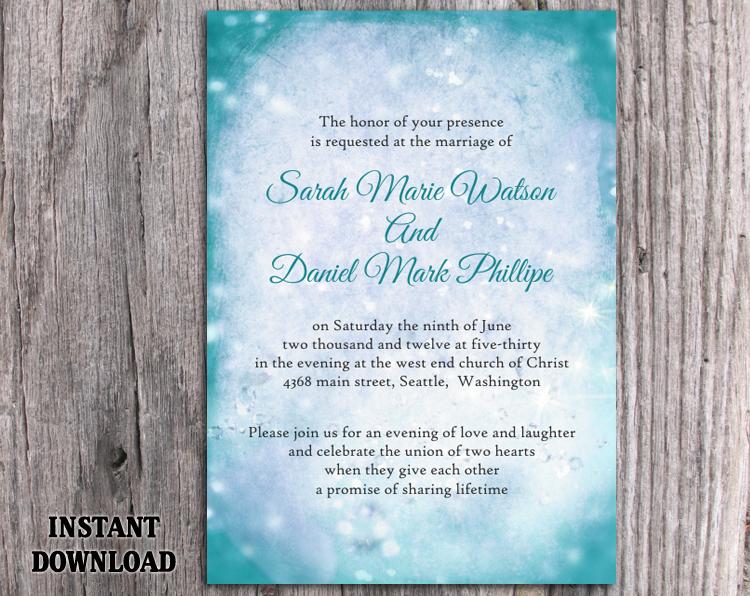 Wedding - DIY Rustic Wedding Invitation Template Editable Word File Instant Download Printable Invitation Teal Wedding Invitation Blue Invitation