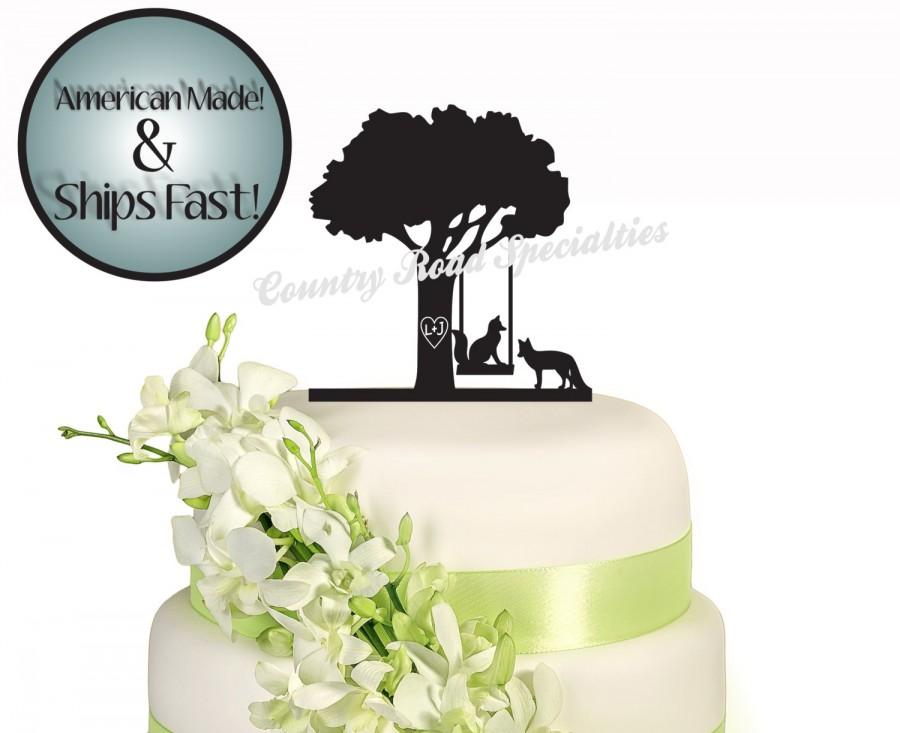 Hochzeit - Carved LettersTree Silhouette Woodland Fox Couple Wedding Cake Topper MADE In USA…..Ships from USA