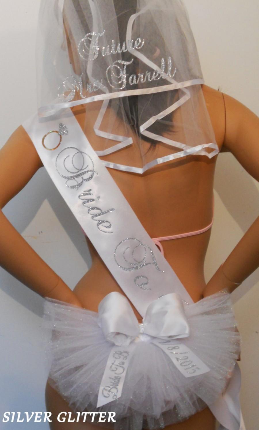 Hochzeit - Veils, 2 tier Veil, Sash, & SPARKING TULLE Booty (Bikini) Veil - 3 piece set- Personalized by CYABikiniVeils