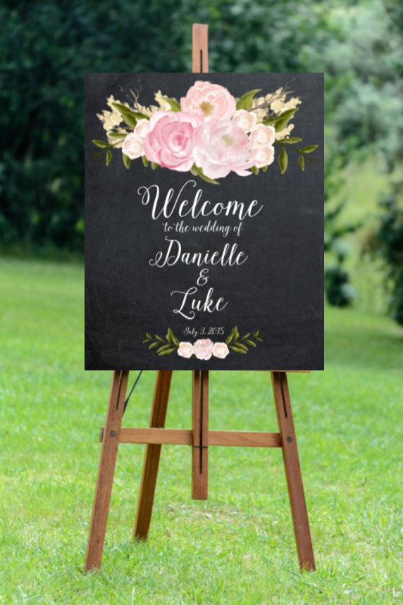 Hochzeit - printable wedding sign, welcome wedding sign, digital wedding sign, pink rose welcome sign, floral wedding sign, 16x20, 24x30 you print