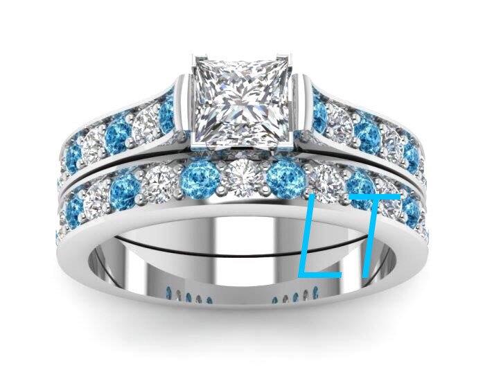 Hochzeit - Disney's Princess Cinderella Inspired 2.5Cts  Swarovski Diamond and Aquamarine Sterling Silver or White Gold Engagement Bridal Ring Set