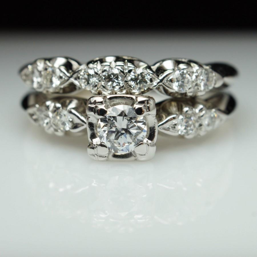 Vintage Art Deco Diamond Bridal Set Engagement Ring & Matching Wedding