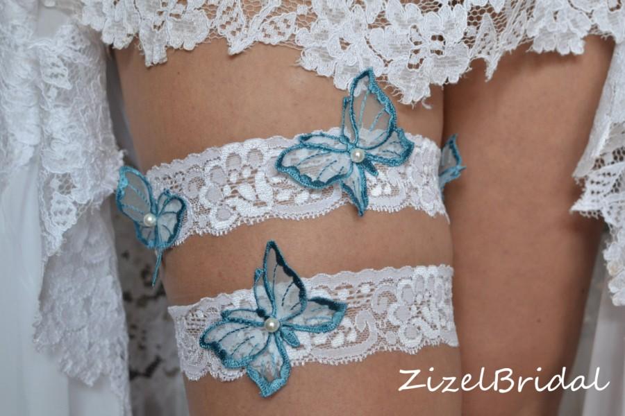 زفاف - Blue Wedding Clothing, Wedding Garter Set, White Lace Garte, Butterflies  Garter, Bridal Garter Set,White Wedding Garter, Something Blue