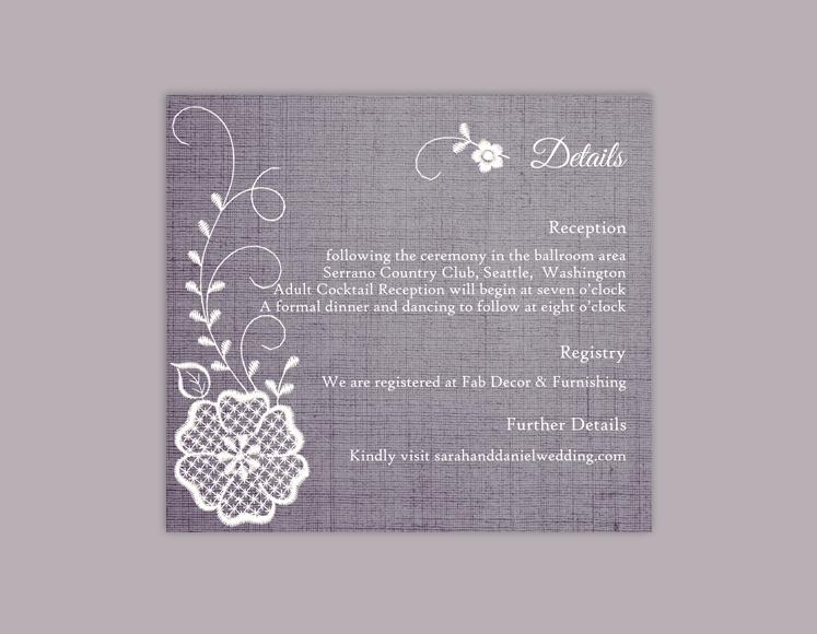 Mariage - DIY Lace Wedding Details Card Template Editable Word File Download Printable Burlap Vintage Floral Details Card Blue Rustic Enclosure Card