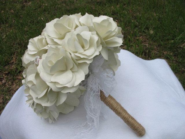 زفاف - Rustic/Vintage Look Ivory Paper Flower Bouquet