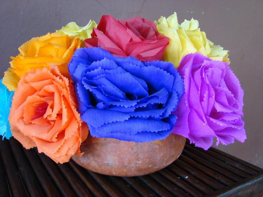 Mariage - 6 Hand Made Crepe Paper Flowers-Hand Made in Mexico- Paper Flowers- Party and Wedding Decorations- Handmade by Sonia Miranda