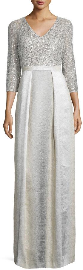 زفاف - Kay Unger New York 3/4-Sleeve Sequined Combo Ball Gown