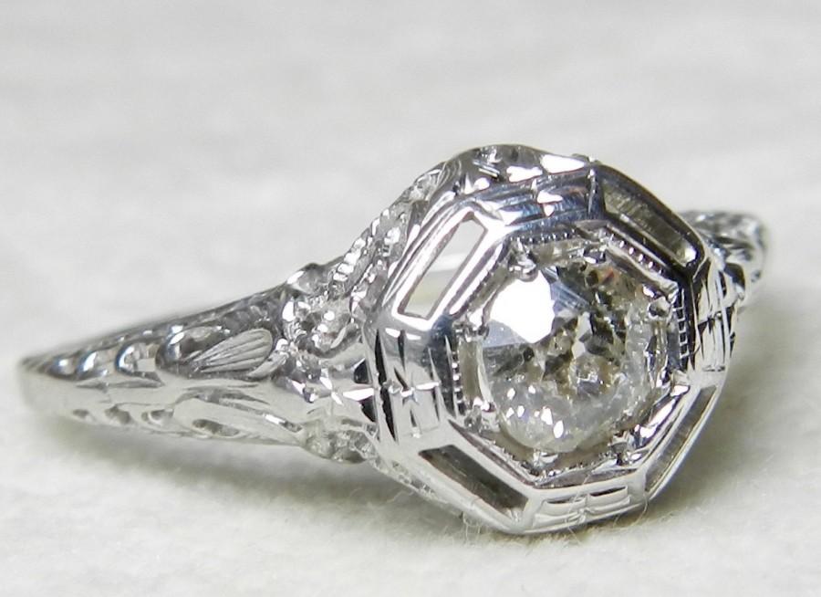 زفاف - Art Deco Engagement Ring .40 Ct. Old European Cut Engagement Ring Mine Cut 1920s Orange Blossom 14K Antique Diamond Engagement Ring