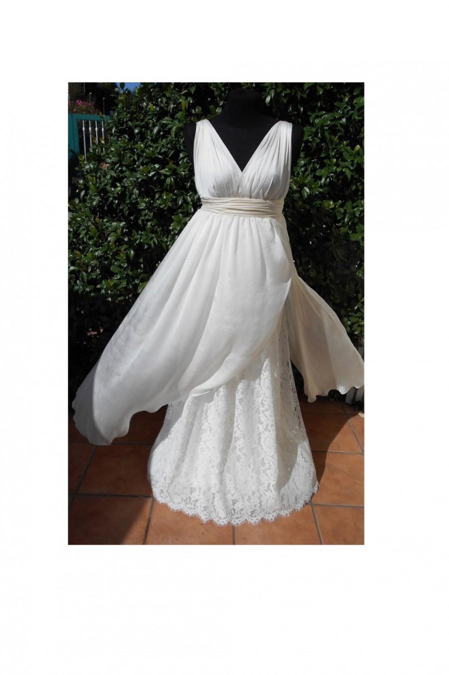 زفاف - Wedding  Boho dress in ivory  silk chiffon and lace