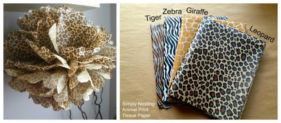 Свадьба - 1 Animal Print Pom Pom...Tissue Paper Pom Pom, Choose Tiger, Giraffe, Zebra or Leopard