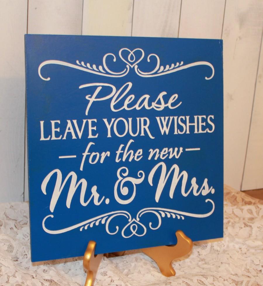 زفاف - Guest Book/Please Leave Your Wishes For the New MR and MRS/Wedding Sign/Photo Prop/U Pick Color/Great Shower Gift/Vineyard/Royal Blue/White