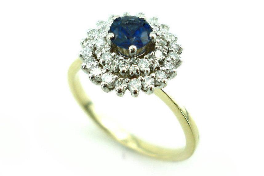 زفاف - Sapphire Engagement Ring, Sapphire and Diamond Ring, Vintage, Wedding Band, anniversary band, Fast Free Shipping