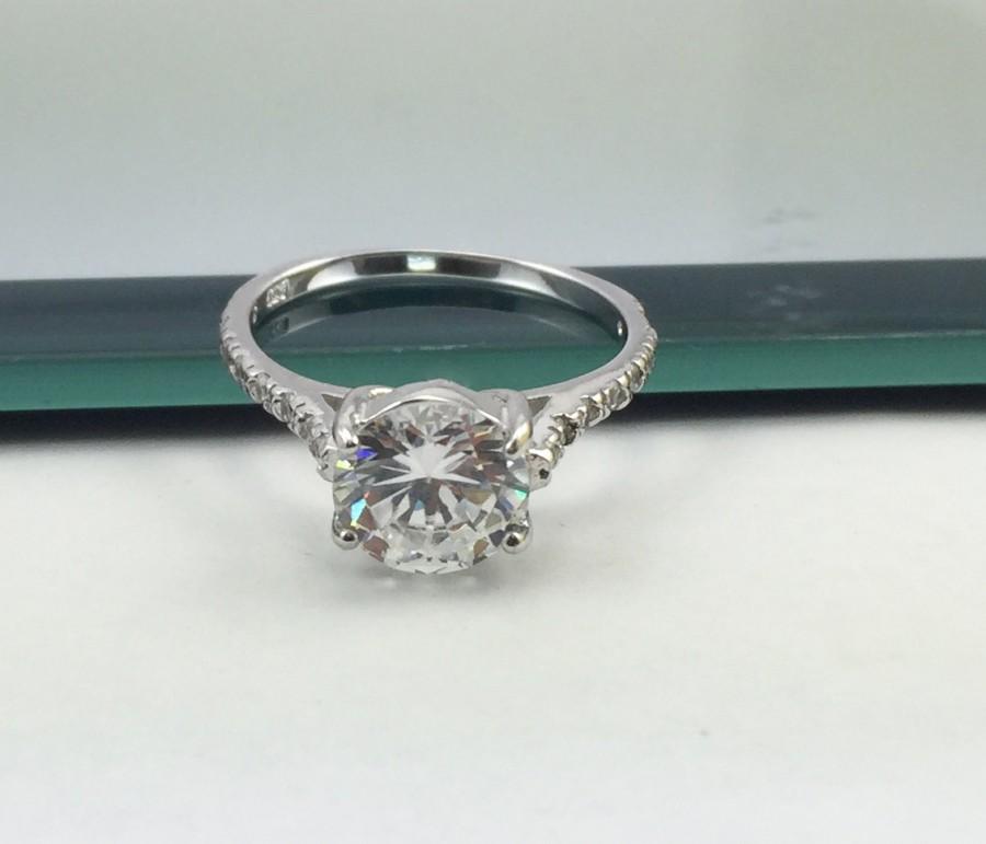 Wedding - Vintage Classic Solitaire Accent Dazzling Wedding Engagement Ring Solid 925 Sterling Silver 2.04 Carat Round Russian Diamond Clear CZ Gift