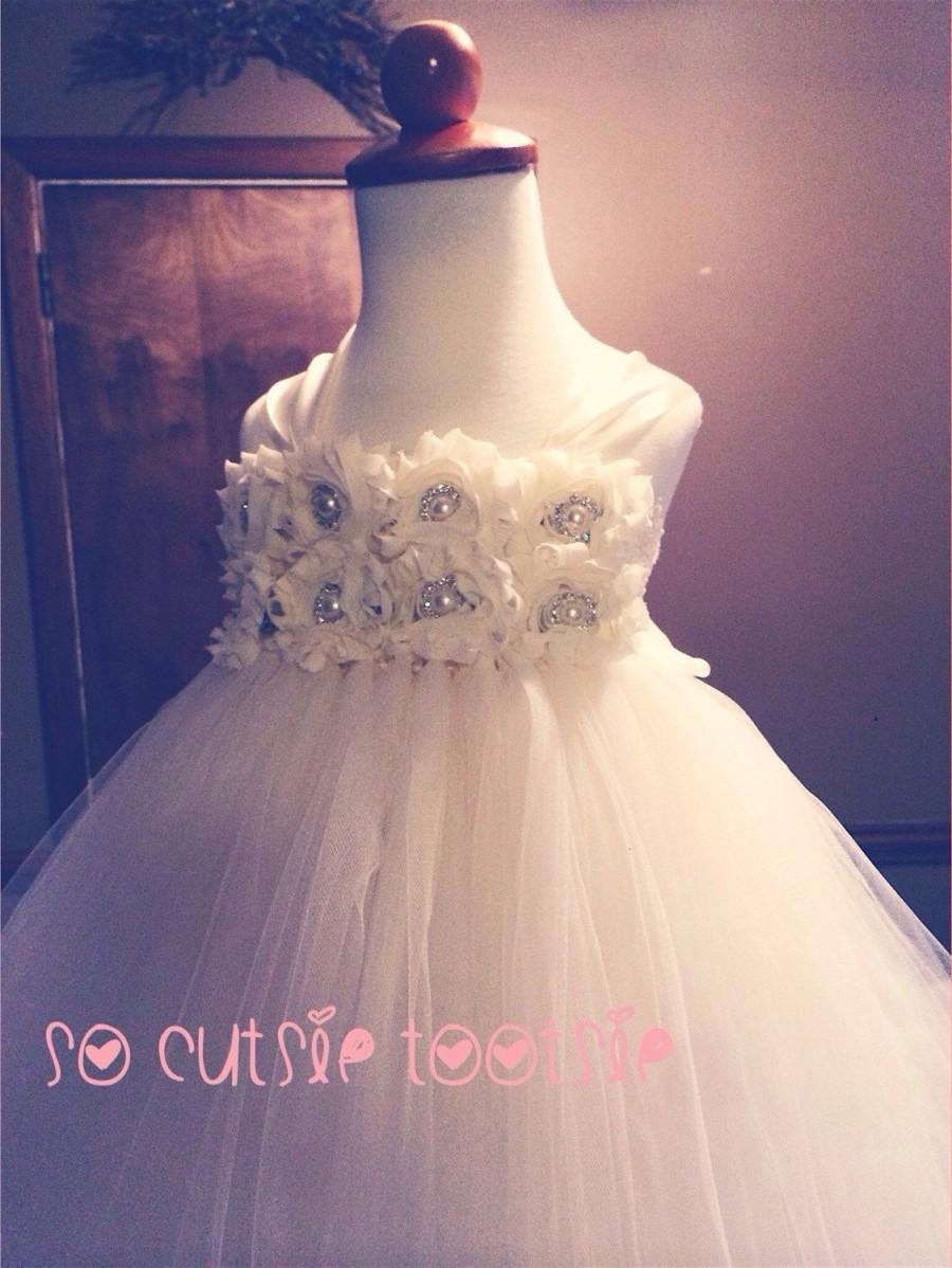 Wedding - Elegant Ivory Flower Girl Tutu Dress, ivory tutu flower girl dress, flower girl dress, ivory dress, silver flower girl tutu dress
