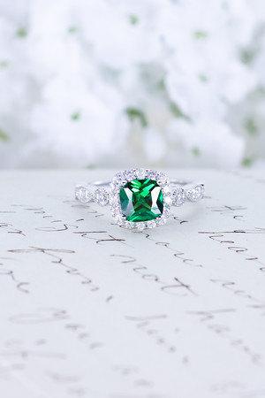 زفاف - SALE - Emerald Engagement Ring - Cushion Cut Ring - Art Deco Ring - Halo Engagement Ring - Wedding Ring - Sterling Silver - May Birthstone