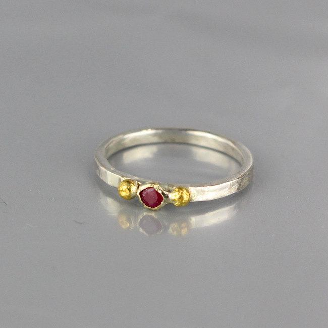 Wedding - Minimal Stacking Ring, Ruby Wedding Band, Ruby Engagement Ring, Silver Gold Ring, Ruby Stacking Ring, July Birthstone, Minimalist Ring
