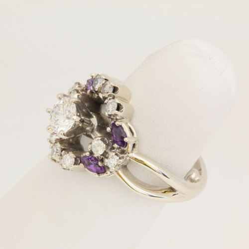 زفاف - 14K White Gold Ring set with Diamonds and Purple Marquise Amethysts, Diamond Engagement Ring