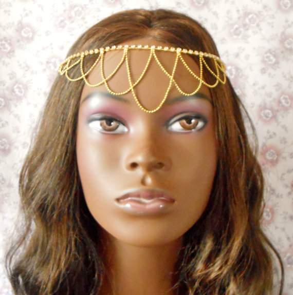 زفاف - Glam Gold And Rhinestone Forehead Tiara $20