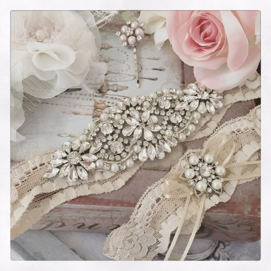 زفاف - Wedding Garter Set, Champagne Bridal Garter Set, Champagne Lace Garter, Lace Wedding Garter, Ivory Garter Set, Personalized Garter