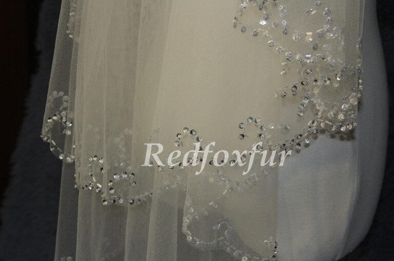 Wedding - 2T beaded bridal veil, white ivory bridal veil, wedding veil with crystals, wedding headpiece, Sequins+ Comb