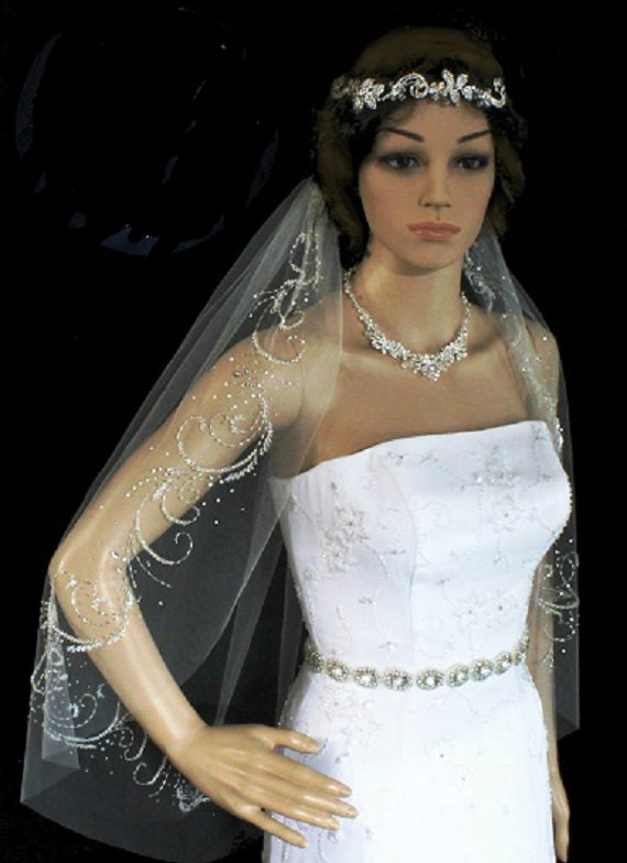 Wedding - Gorgeous Single layer veil with Marquise Rhinestones