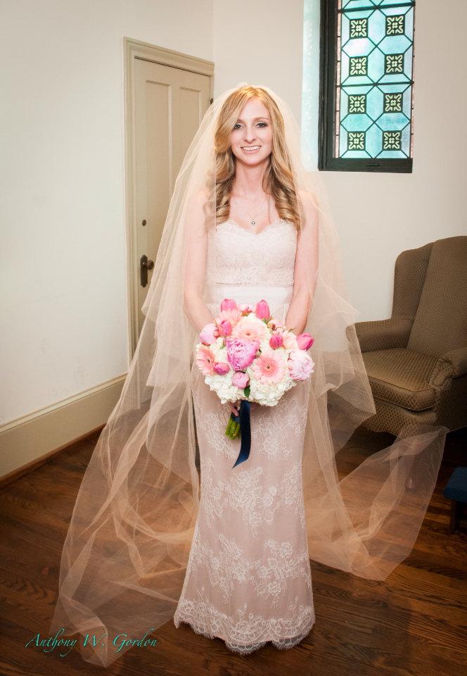 زفاف - Wedding Veil, Bridal Veil, Double Tier Bridal Veil, Blush Color Cathedral Veil with blusher top, Blush Cathedral Bridal Veil
