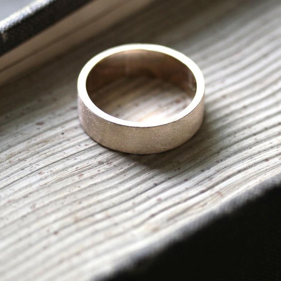 Wedding - Men's Gold Wedding Band, 7mm Wide Brushed Flat 10k Recycled Yellow Gold Men's Wedding Ring Gold Ring -  Made in Your Size